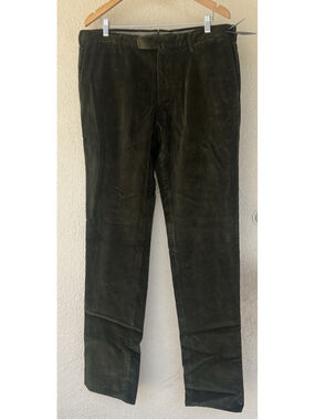 INCOTEX Green Dress Pants Cotton Corduroy Slim Fit Flat Front Size US 38 EU 54